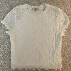 White Floral Textured Short Sleeve Top
